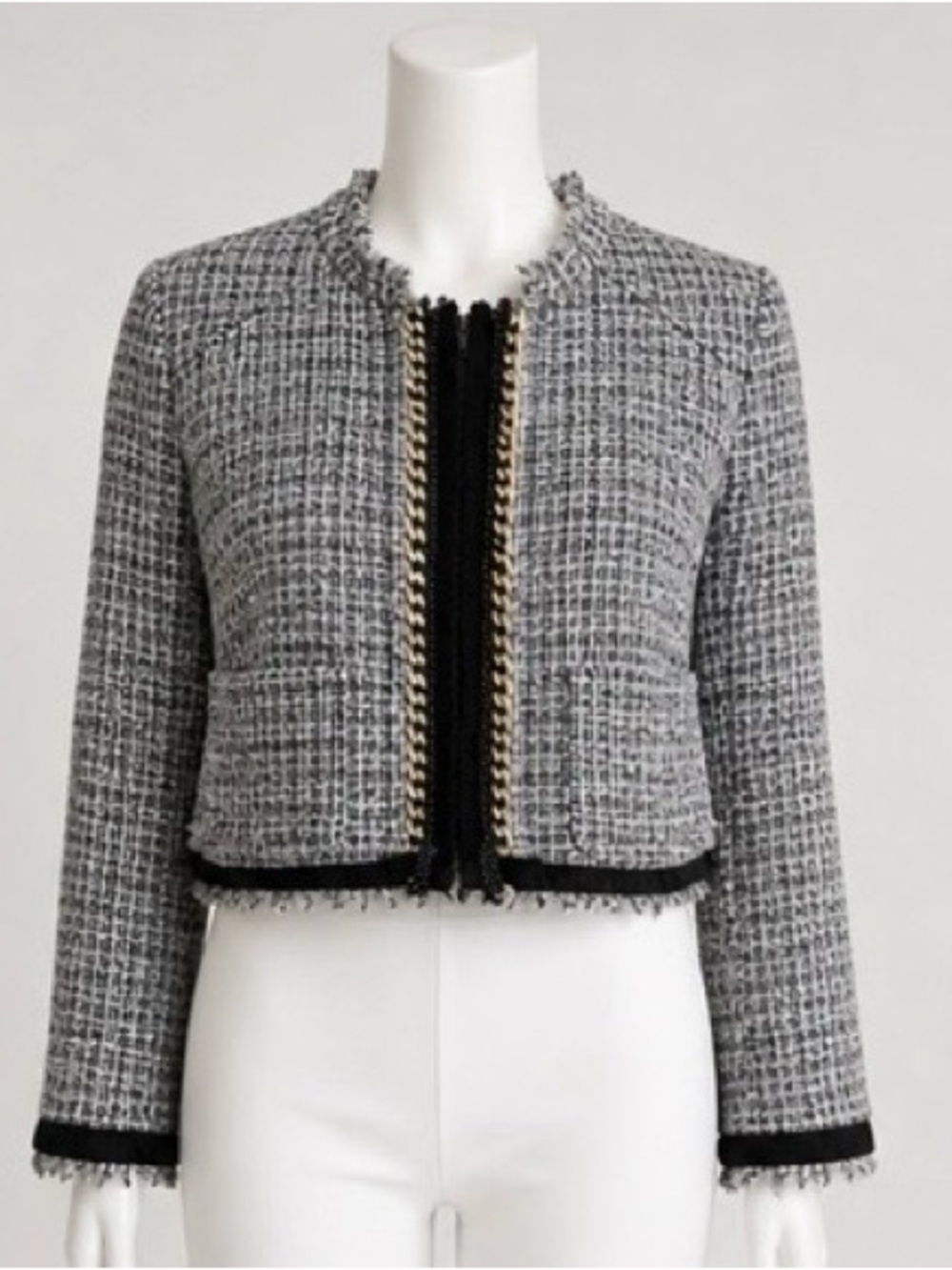 MSGM Italy Runway Gold Chain Tweed Cropped Dress Jacket Linen Blend NEW